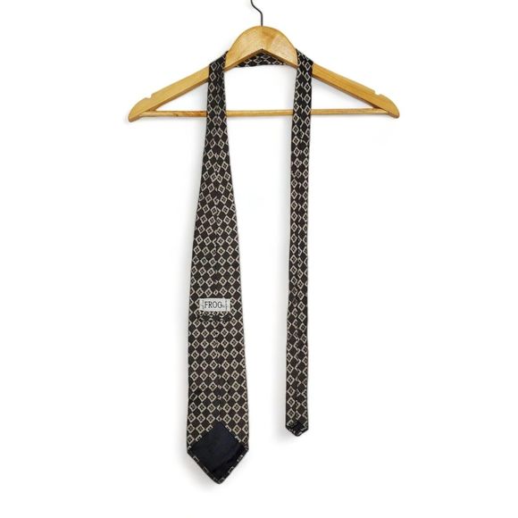 FROG 100% Silk Neck Tie Black Brown Diamond Checkered Vintage Look Made in Italy - Picture 3 of 8
